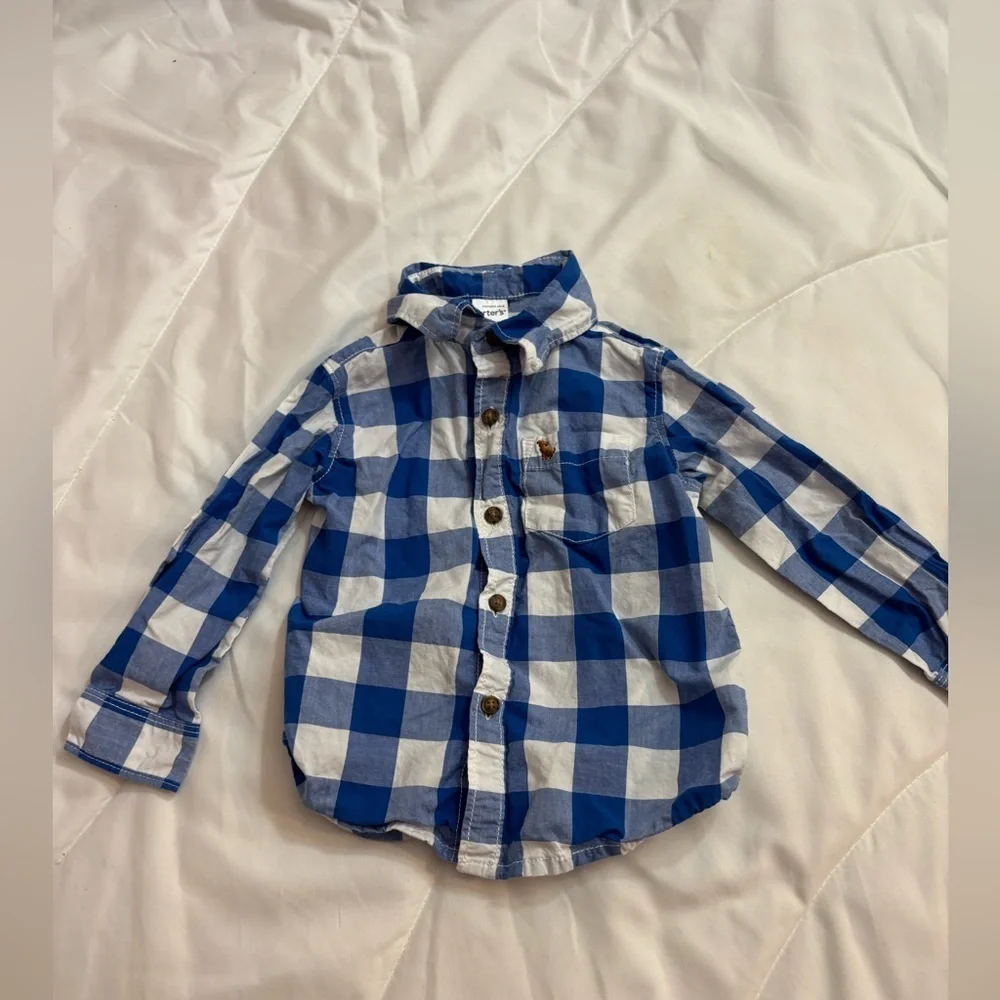 Carter's Blue and White Checkered Polo Shirt size 18 months- collar and buttons